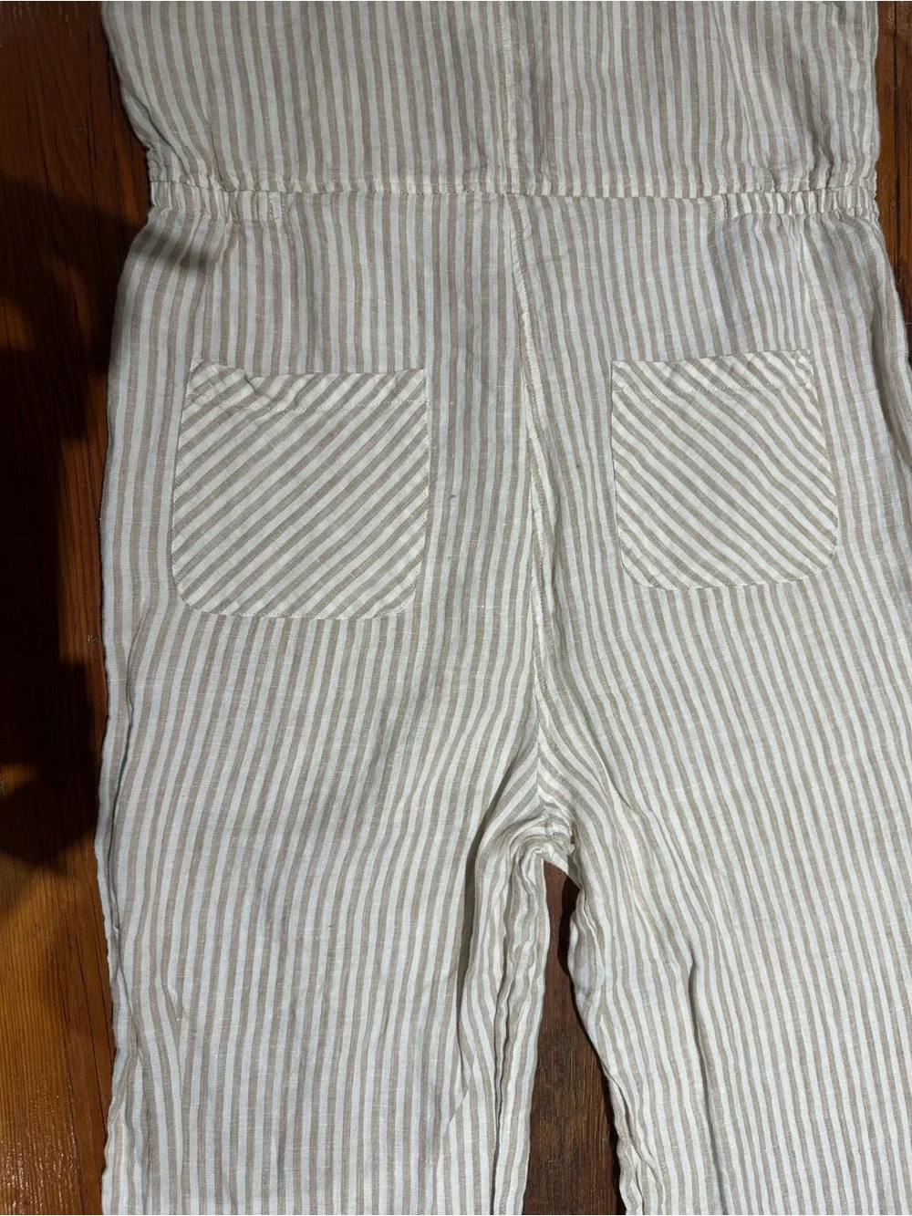 Mango MNG Linen Overalls, Cream Stripe, Women's Sm